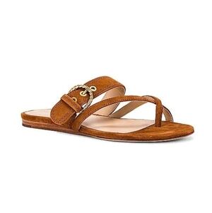 Veronica Beard Tan Leather Sandals with Gold Accent